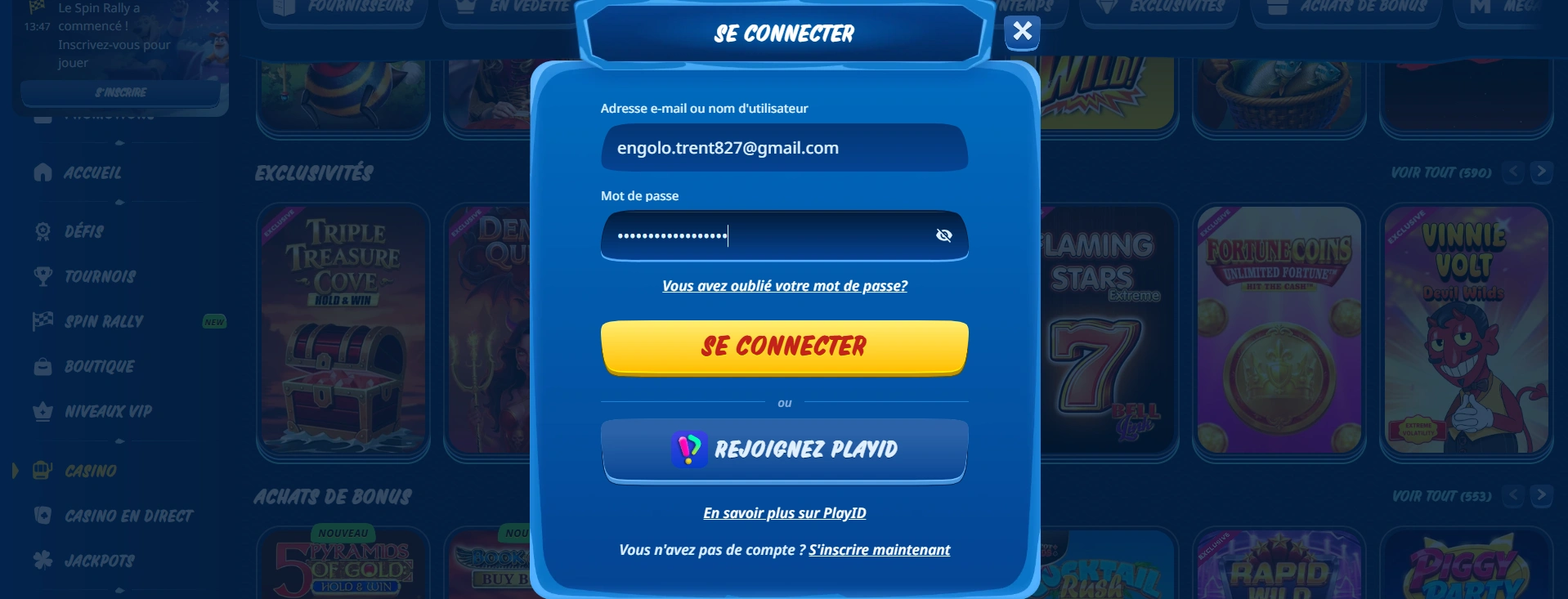 Connexion et inscription sur SG Casino