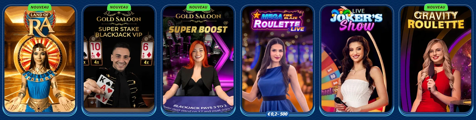 Tables de live casino avec croupiers en direct